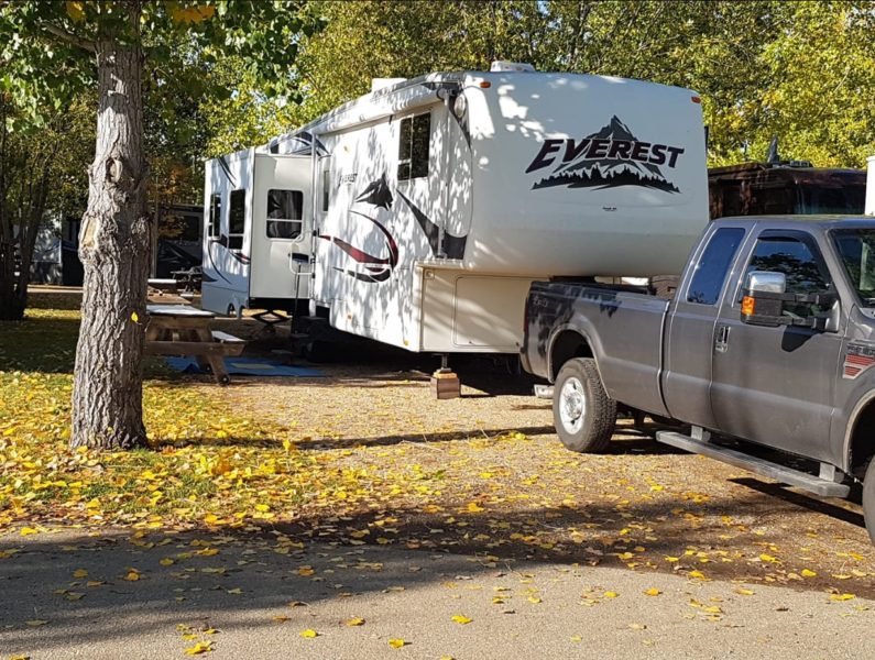 RV campsite with truck