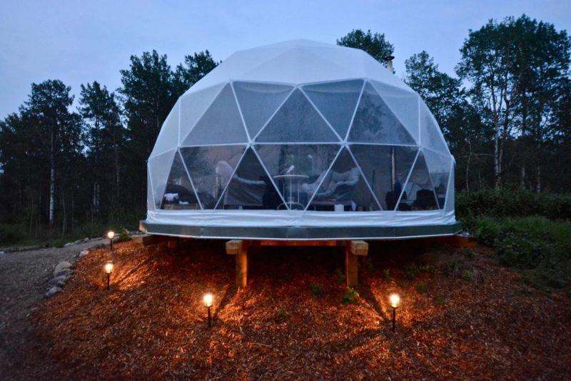 relaxing geodome surrounded by trees